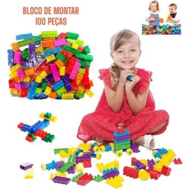 Imagem de Brinquedo Blocos de Montar Invente Encaixes 100 Peças Educativo Multi 