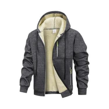 Imagem de Jaqueta Masculina De Inverno Com Forro Sherpa, Capuz, Zíper E Bolsos C