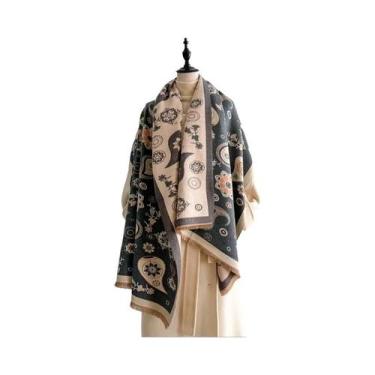 Imagem de Cachecol Feminino Grosso E Quente Com Estampa De Caxemira Sintética, C