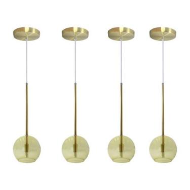 Imagem de Kit 4 Pendente Lux Globo Âmbar Vidro Dourado + Led - Iluminar Ambiente