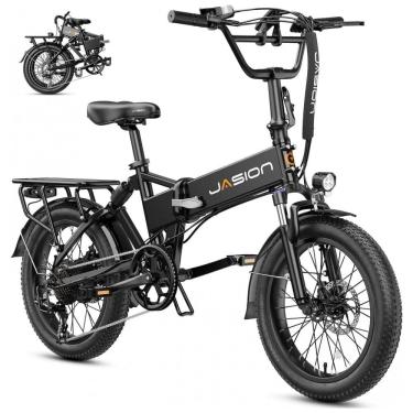 Imagem de Bicicleta elétrica dobrável Jasion EB7 preto meia-noite, pneus 20x3, motor até 1200W, bateria 48V 10Ah, 7 marchas, suspensão dupla