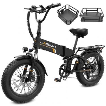 Imagem de Bicicleta elétrica dobrável Jasion Hunter Pro preto corvo pneu grosso 20" motor 1000W pico 1800W bateria 48V 15Ah até 128 km 110V