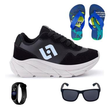Imagem de Tenis Infantil Meninos Jogger Escolar Casual Camurça + Chinelo Oculos Relogio-Masculino