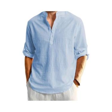 Imagem de Camisa De Linho Masculina Casual De Manga Longa Estilosa Confortável E