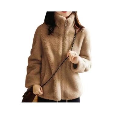 Imagem de Cardigã/Parka Feminina De Inverno Com Forro De Lã, Gola Polo/Gola Alta