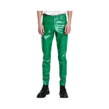 Imagem de Calças Masculinas Skinny Fit Em Couro PU Com Stretch Para Moda, Festas