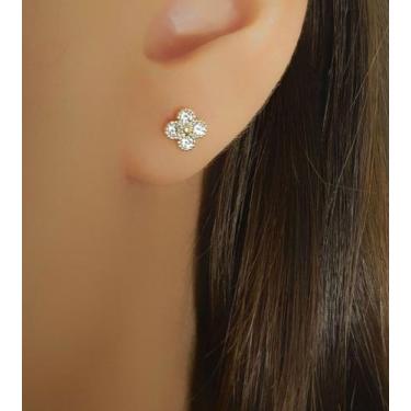 Imagem de Brinco Mini Flor 4 Pétalas Zircônia Cristal Banhado a Ouro - Lazzuli J