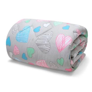 Imagem de Edredom Basic Estampado Amores Solteiro 100% Algodão em Malha Macio e Confortável Cinza