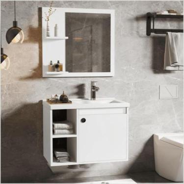 Imagem de Conjunto Gabinete Com Espelheira E Cuba Para Banheiro Éden Branco - Mo