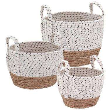 Imagem de Jogo 3 Cesta Decorativa Organizadora Multiuso Kigali Fibra Branco