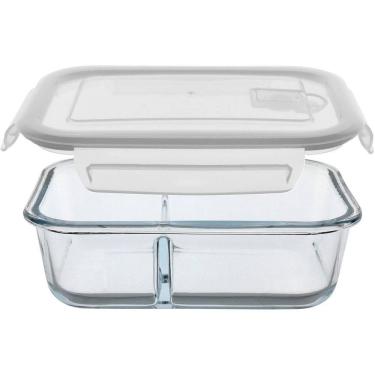 Imagem de POTE MANTIMENTOS HOME&CO COM TAMPA HERMÉTICO COM 2 DIVISOES VIDRO 1L 21x16x7 MARMITA