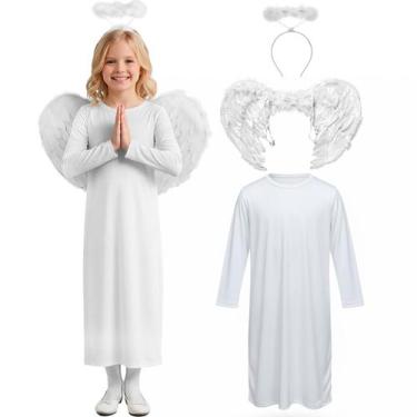 Imagem de Roupa Anjo Infantil Coroação Bata Branca Fantasia Querubim - Fantasias