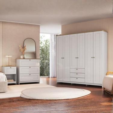 Imagem de Quarto Completo Casal com Guarda-roupa 6 Portas Cômoda 3 Gavetas e Mes