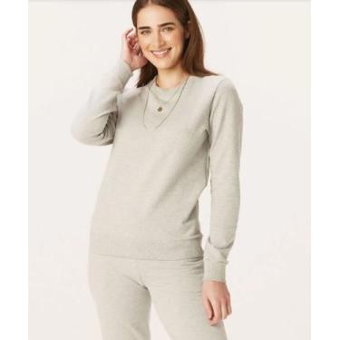 Imagem de Blusa Casaco Moletom Flanelado Básico Feminino com Stretch Gola Redond