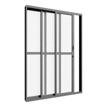 Imagem de Porta de Alumínio de Correr 210x150cm 3 Folhas com Travessa e Vidro Preto