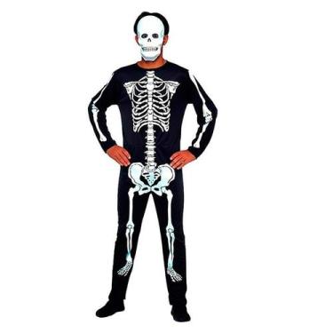Imagem de Fantasia Esqueleto Adulto Halloween Com Máscara - Sulamericana, P 38 -