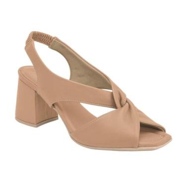 Imagem de Sandália Feminina Piccadilly Salto Grosso Elástico 626010, 38, Amêndoa