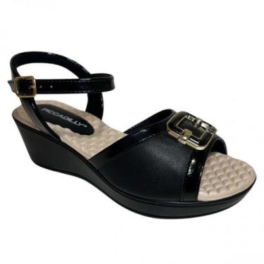 Imagem de Sandália anabela piccadilly feminina verniz 540419, Preto, 38