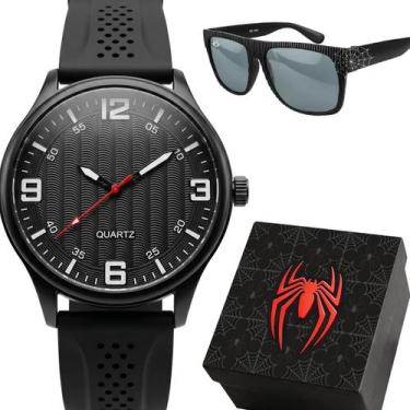 Imagem de Relogio infantil preto aranha silicone + caixa catolico resistente rel