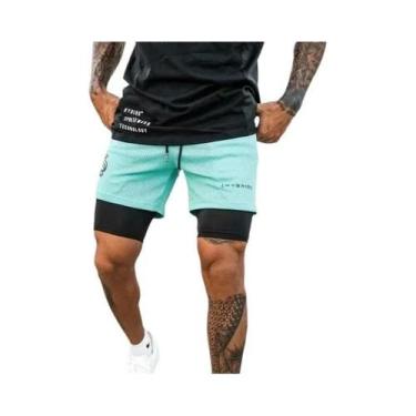 Imagem de Shorts Esportivos Masculinos De Verão Em Tecido Mesh, Dupla Camada, Pa