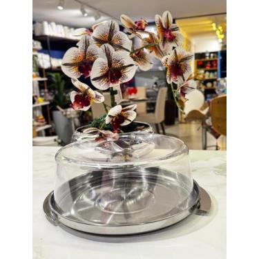 Imagem de Prato para Bolo Boleira Terraza com cúpula 27,5 cm Forma Inox