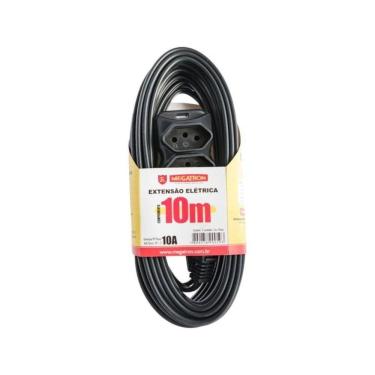 Imagem de Extensão Elétrica Tripla 3x0,75mm2 10m NBR 14136 Preta Megatron