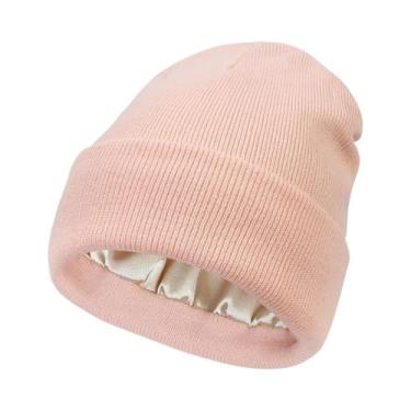 Imagem de Gorro Feminino De Inverno Antiestático Forrado Em Cetim, Touca De Malh