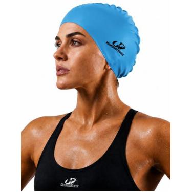 Imagem de Touca Nataçao Silicone Xl Hammerhead Cabelos Longos Grande, Azul royal