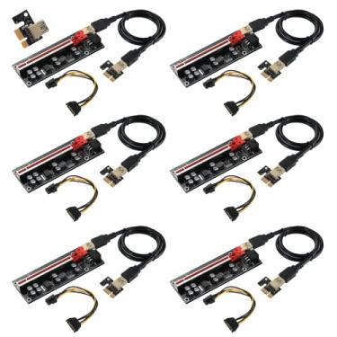 Imagem de BEYIMEI Placa Riser VER009S-PLUS PCI-E 1X para 16X, 8 capacitores sólidos, cabo de alimentação SATA de 6 pinos, cabo de extensão USB 3.0 de 60 cm, adequado para GPU Bitcoin Ethereum Mining (pacote com 6)