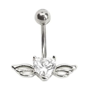 Imagem de Piercing Umbigo Aço Cirúrgico Asa com Coração em Zircônias