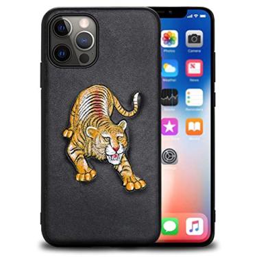 Imagem de Capa para iPhone 13 Mini/13/13 Pro/13 Pro Max, design de animal em relevo, fina, couro legítimo, à prova de choque, leve, TPU (poliuretano termoplástico), carregamento sem fio, A, 13 Pro Max de 6,7 polegadas