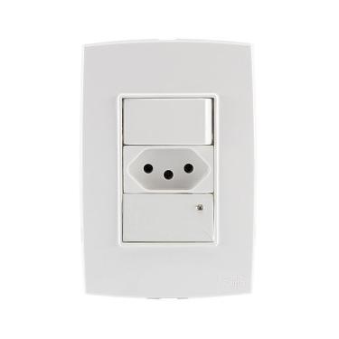 Imagem de Conjunto Interruptor c/ Tomada 10A  Guia No Escuro Force Line