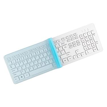 Imagem de Capa de teclado universal MUBUY 44,5 cm x 14 cm para teclado de computador de tamanho padrao, transparente, a prova d'agua, antipoeira, silicone, azul