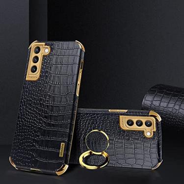 Imagem de Yepda Capa de Crocodilo Textura para Samsung Galaxy S21 Plus Luxo Couro Capa Suporte de Anel de Rotação de 360 Graus Anti Impacto com Proteção de Câmera protetora à prova de choque 6.7 polegadas, Preto