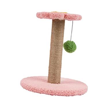 Imagem de Poste de gato durável Fenteer para arranhar brinquedos interativos arranhador com bolas de prateleira, resistente ao desgaste, arranhão para treinar gatinhos brincando, flor rosa