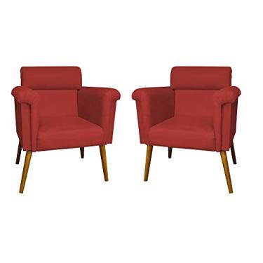 Imagem de Kit 02 Poltronas Decorativa Elisa Pés Palito Suede Vermelho - DS Estofados