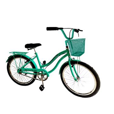 Imagem de Bicicleta feminina aro 24 retrô s/marchas com cesta verde