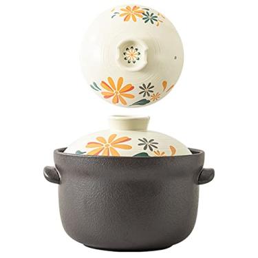 Imagem de Caçarola de cerâmica com tampa, panela de argila estilo japonês panela de sopa redonda panelas de cerâmica resistentes ao calor, para cozinha e cozinhar, forno, máquina de lavar louça e micro-ondas, flor, 3,0L