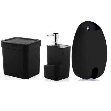 Imagem de Kit Cozinha Lixeira 2,5 Litros Dispenser Porta Detergente Dispenser Sacolas - Ou