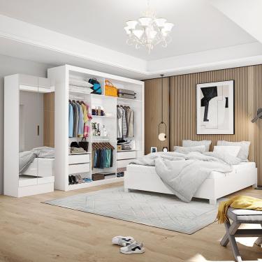 Imagem de Quarto Completo Casal Closet Clarice 4 Gavetas Sapateira 2 Portas Premium e Cama Carioca Móveis - Branco