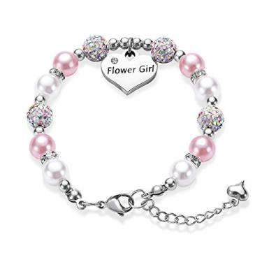 Imagem de Pulseira de flores para meninas, pérola e strass, bolas, flores, meninas, presentes de uso em festa de casamento