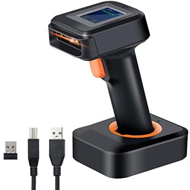 Imagem de Tera Scanner de código de barras sem fio QR 2D com tela Indicador de nível de bateria e exibição de tempo Trabalho com Bluetooth 2,4G Wireless 2200mAh Base de carregamento de bateria grande para modelo de armazém HW0006