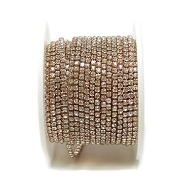 Imagem de Corrente de corte de corrente de cristal de strass de 2 mm Yueton 11 jardas Joias artesanais DIY Base dourada rosa