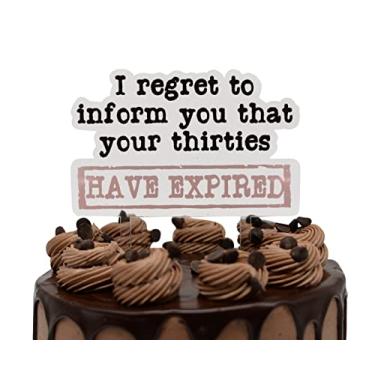 Imagem de Topo de bolo aniversário de 40 anos para homens ou mulheres, topo de bolo de acrílico para decorações engraçadas de aniversário de 40 anos, artigos de festa de aniversário de 40 anos - I Regret Thirties