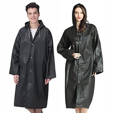 Imagem de Capas de chuva GKPLY para adultos reutilizáveis, 2 peças capas de chuva para mulheres homens com capuz(B-adultos Poncho-preto)