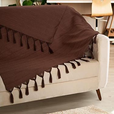 Imagem de Manta Para Sofá Grande 2,20m Marrom Com Franjas Decoração Sala
