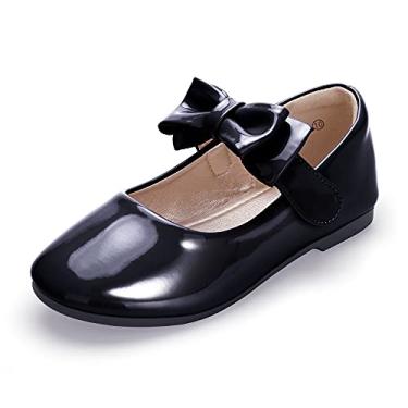 Imagem de HEHAINOM Sapatilhas de balé para meninas com laço para casamento e dama de honra, Black Patent, 5 Toddler