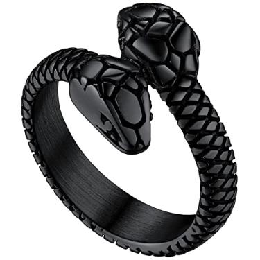 Imagem de ChainsHouse Anel de cobra preto e serpente de aço inoxidável, banhado a ouro 18 quilates, anel retrô punk gótico, joia estilo serpente para répteis, oferece serviço personalizado (com