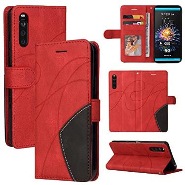 Imagem de Capa carteira para Sony Xperia 10 III, compartimentos para porta-cartões, fólio de couro PU de luxo anexado à prova de choque capa flip com fecho magnético com suporte para Sony Xperia 10 III (vermelho)