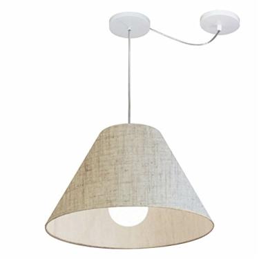 Imagem de Lustre Pendente com Desvio de Centro Cúpula Tecido 25/15x40 cm, Vivare Iluminação, Pendente4272 RST, Rustico Bege, Médio